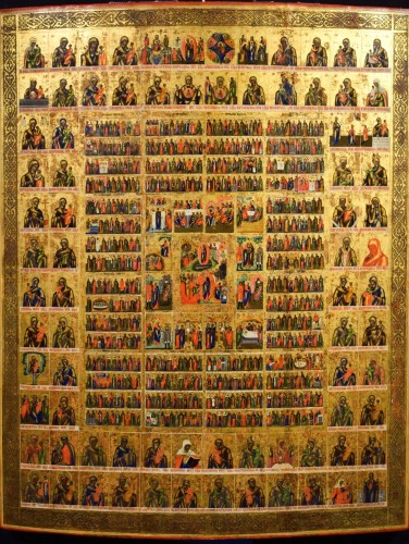 Calendrier de 12 mois de l'année, Icône russe à fond doré, école de Palekh - Art sacré, objets religieux Style Restauration - Charles X